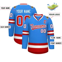 Powder Blue Red-White Classic Hockey Jersey 2