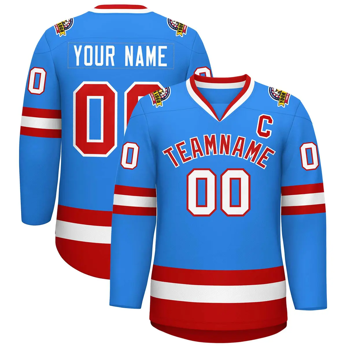 Powder Blue Red-White Classic Hockey Jersey