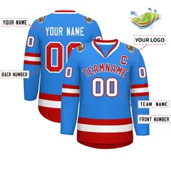 Powder Blue Red-White Classic Hockey Jersey 2