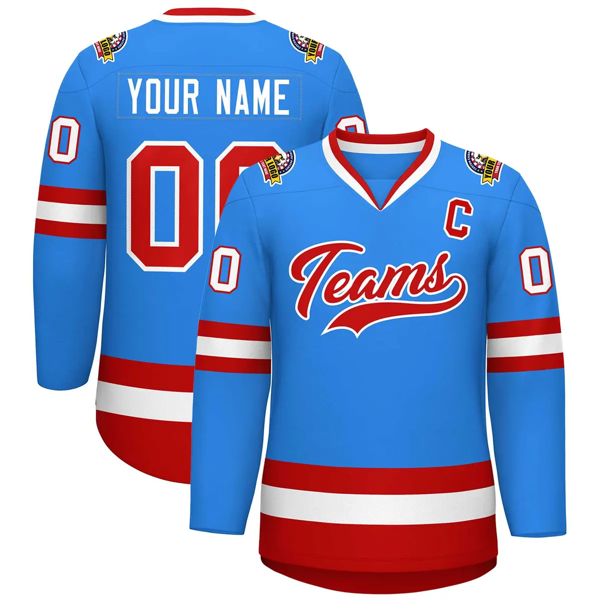 Powder Blue Red-White Classic Hockey Jersey