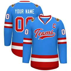 Powder Blue Red-White Classic Hockey Jersey