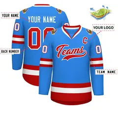 Powder Blue Red-White Classic Hockey Jersey 2