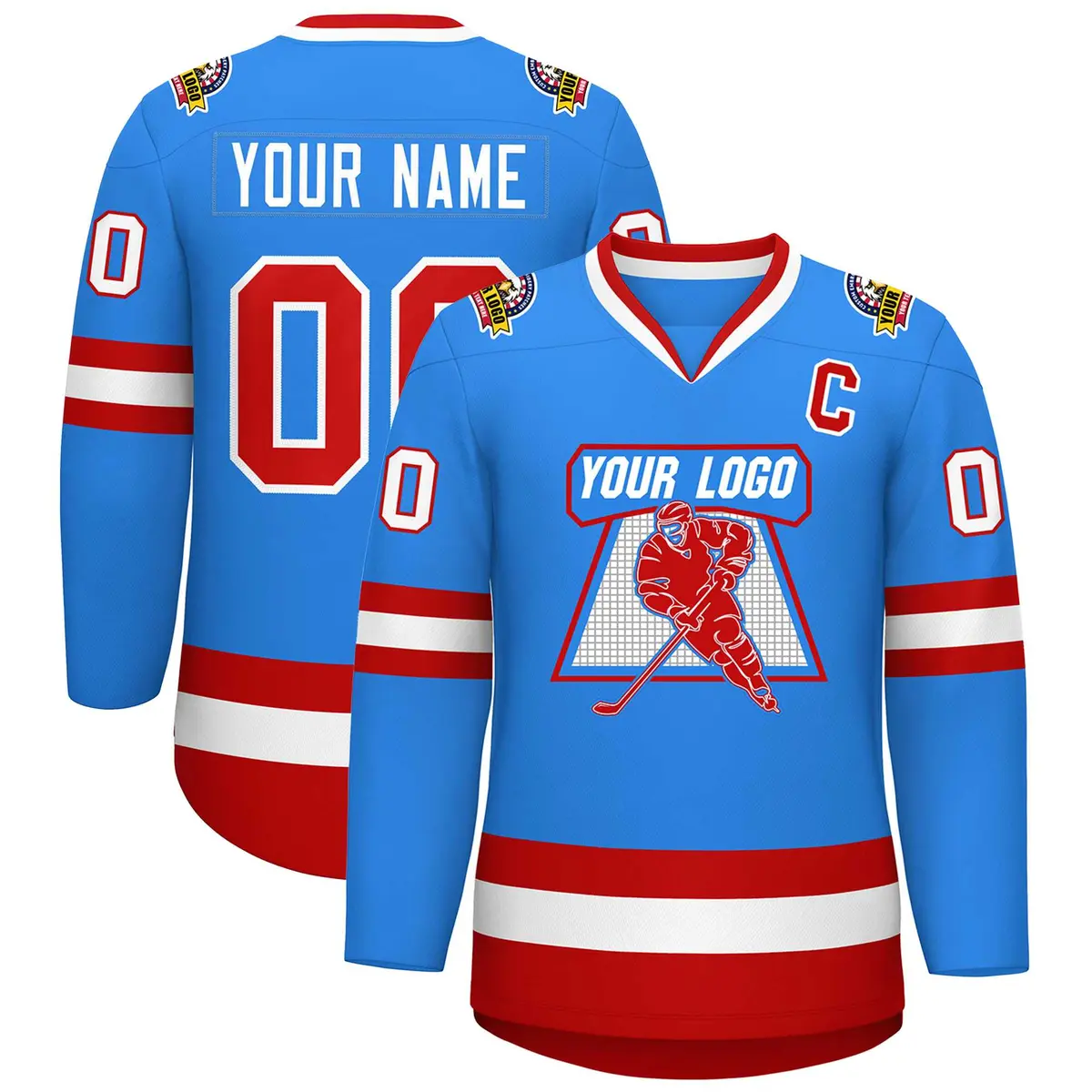 Powder Blue Red-White Classic Hockey Jersey