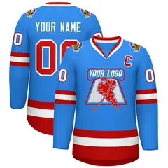 Powder Blue Red-White Classic Hockey Jersey 1