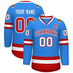 Powder Blue Red-White Classic Hockey Jersey 1
