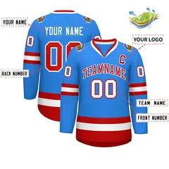 Powder Blue Red-White Classic Hockey Jersey 2