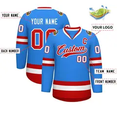 Powder Blue Red-White Classic Hockey Jersey 2