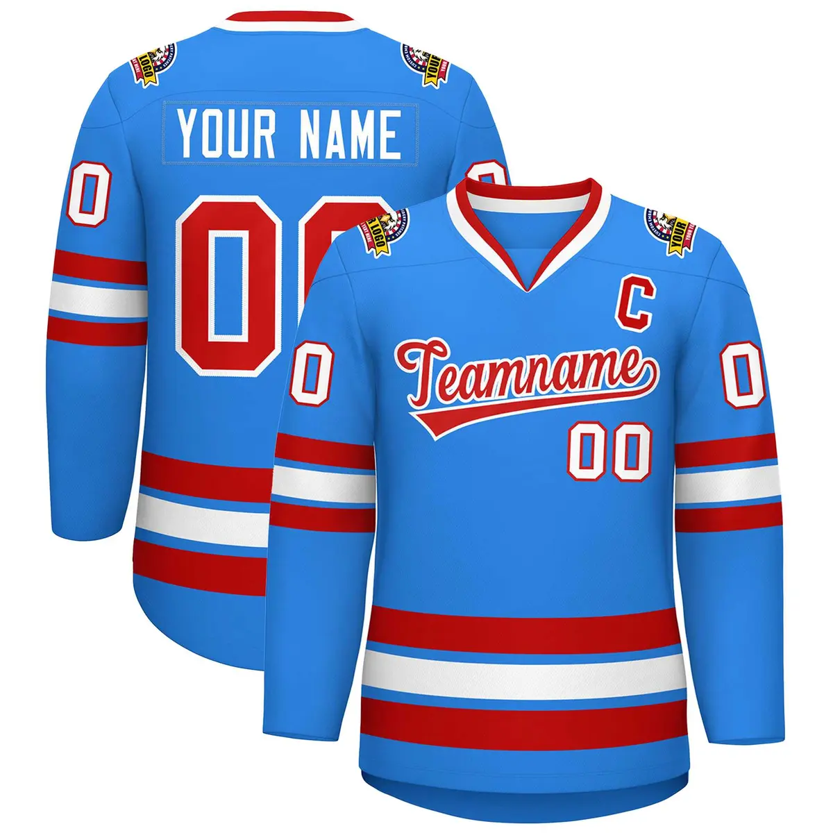 Powder Blue Red-White Classic Hockey Jersey