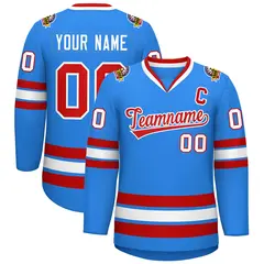 Powder Blue Red-White Classic Hockey Jersey 1
