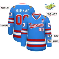 Powder Blue Red-White Classic Hockey Jersey 2