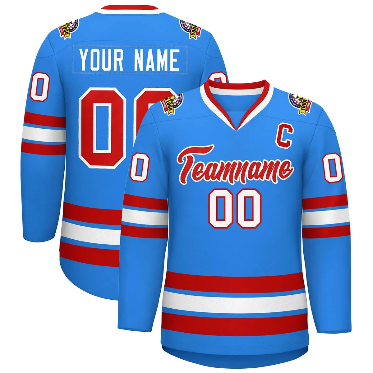 Powder Blue Red-White Classic Hockey Jersey