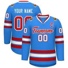 Powder Blue Red-White Classic Hockey Jersey 1