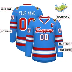 Powder Blue Red-White Classic Hockey Jersey 2