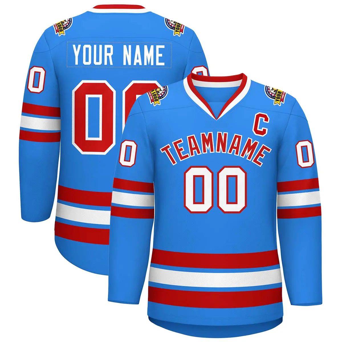 Powder Blue Red-White Classic Hockey Jersey