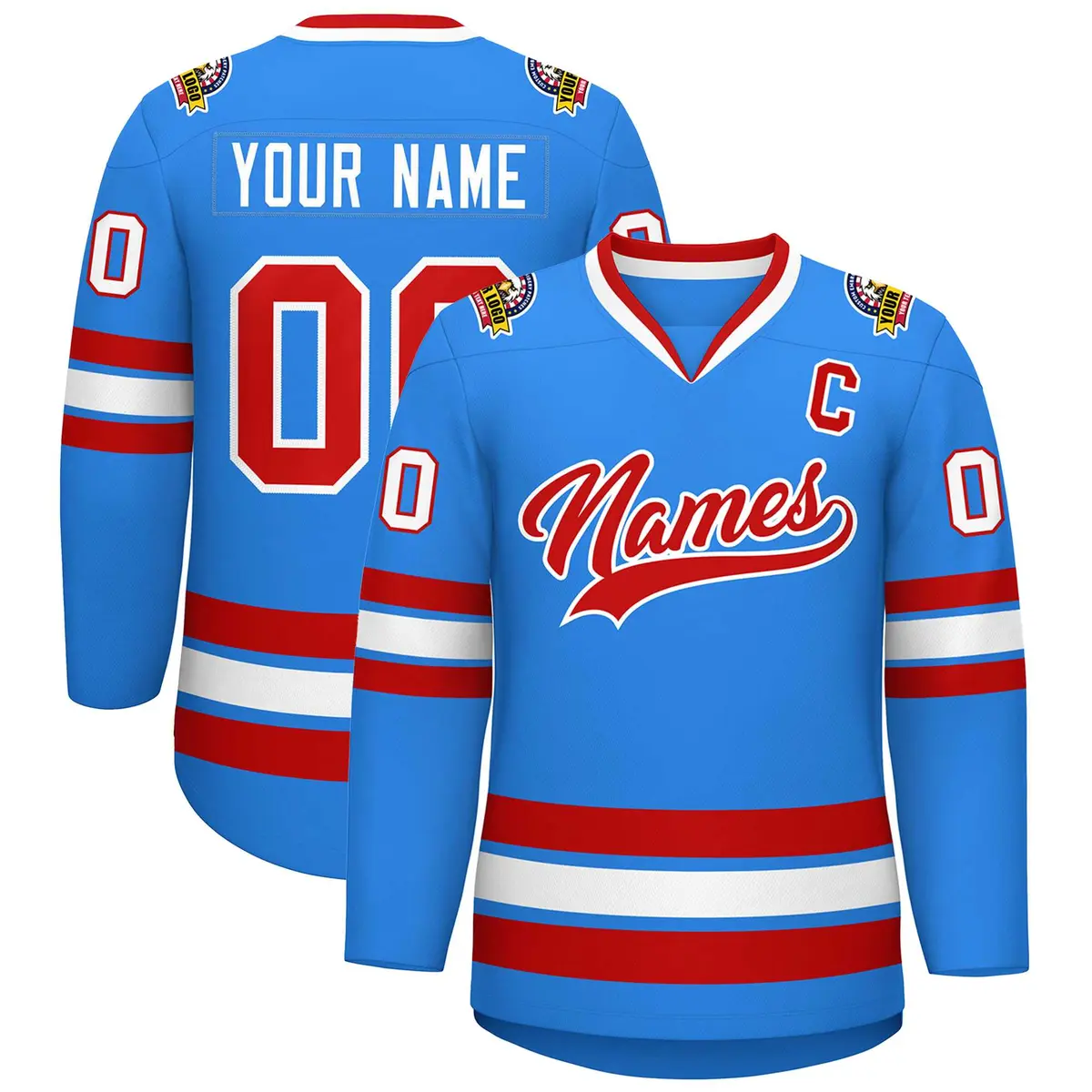 Powder Blue Red-White Classic Hockey Jersey