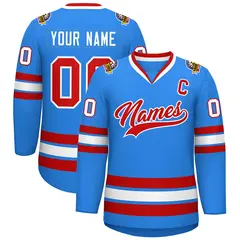 Powder Blue Red-White Classic Hockey Jersey 1