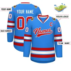 Powder Blue Red-White Classic Hockey Jersey 2