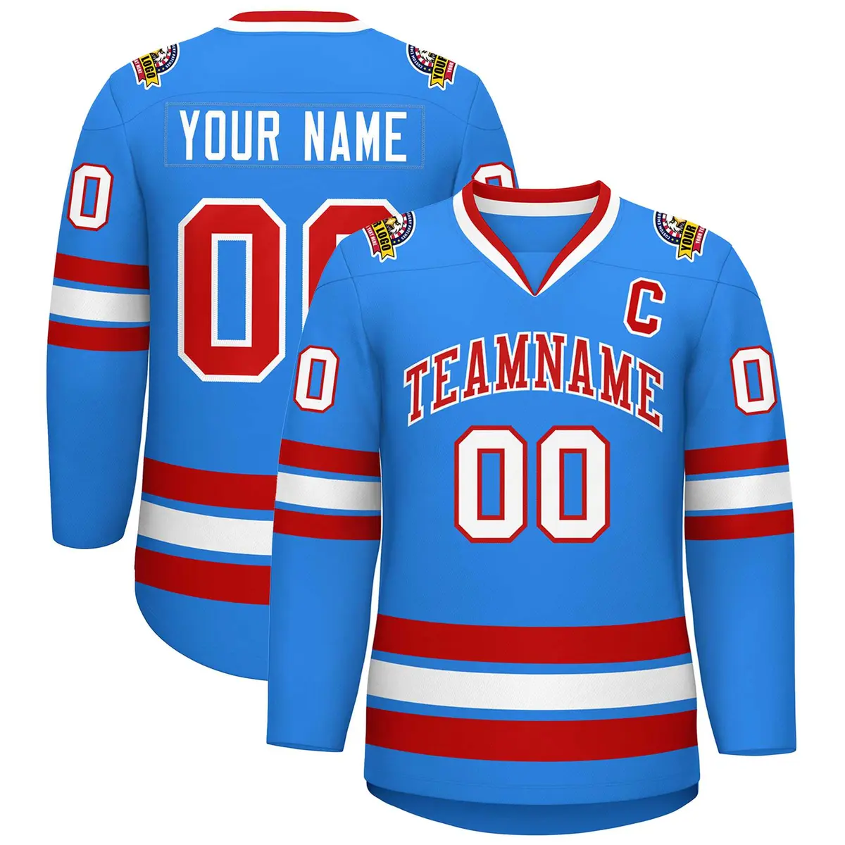 Powder Blue Red-White Classic Hockey Jersey