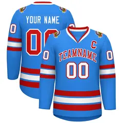 Powder Blue Red-White Classic Hockey Jersey 1