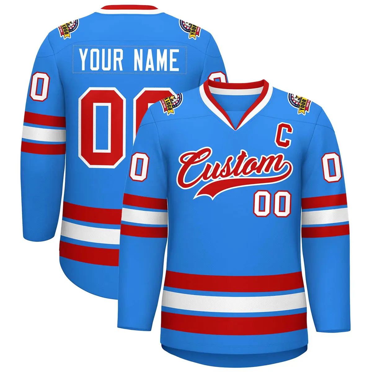 Powder Blue Red-White Classic Hockey Jersey