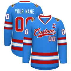 Powder Blue Red-White Classic Hockey Jersey 1