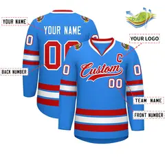 Powder Blue Red-White Classic Hockey Jersey 2