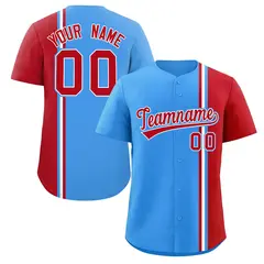 Powder Blue Red White Color Block Authentic Baseball Jersey 1