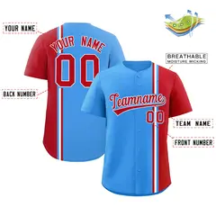 Powder Blue Red White Color Block Authentic Baseball Jersey 2