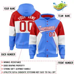 Powder Blue Red-White Color Block Varsity Full-Snap Letterman Jacket Hoodie 4