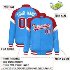 Powder Blue Red-White Color Block Varsity Letterman Jacket 2