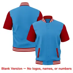 Powder Blue Red White Full-Snap Short Sleeve Varsity Jacket 7