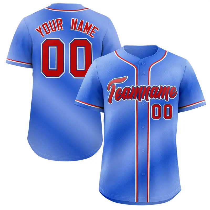 Powder Blue Red-White Gradient Baseball Jersey