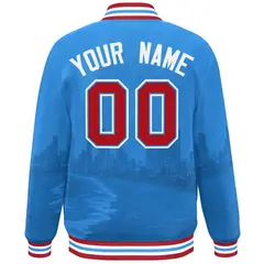 Powder Blue Red-White Miami Skyline Varsity Full-Snap Track Jacket 4