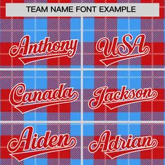 Powder Blue Red-White Plaid Varsity Letterman Baseball Jacket 3