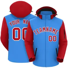 Powder Blue Red-White Raglan Sleeve Waterproof Jacket 1