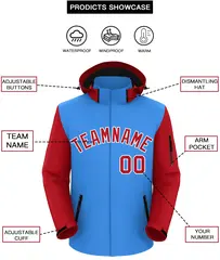 Powder Blue Red-White Raglan Sleeve Waterproof Jacket 2