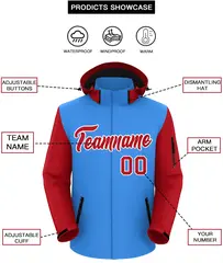 Powder Blue Red-White Raglan Sleeve Waterproof Jacket 2