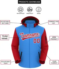 Powder Blue Red-White Raglan Sleeve Waterproof Jacket 2
