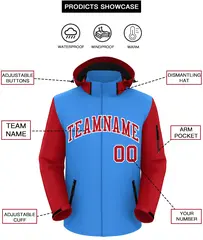 Powder Blue Red-White Raglan Sleeve Waterproof Jacket 2