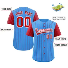 Powder Blue Red-White Stripe Raglan Baseball Jersey 2