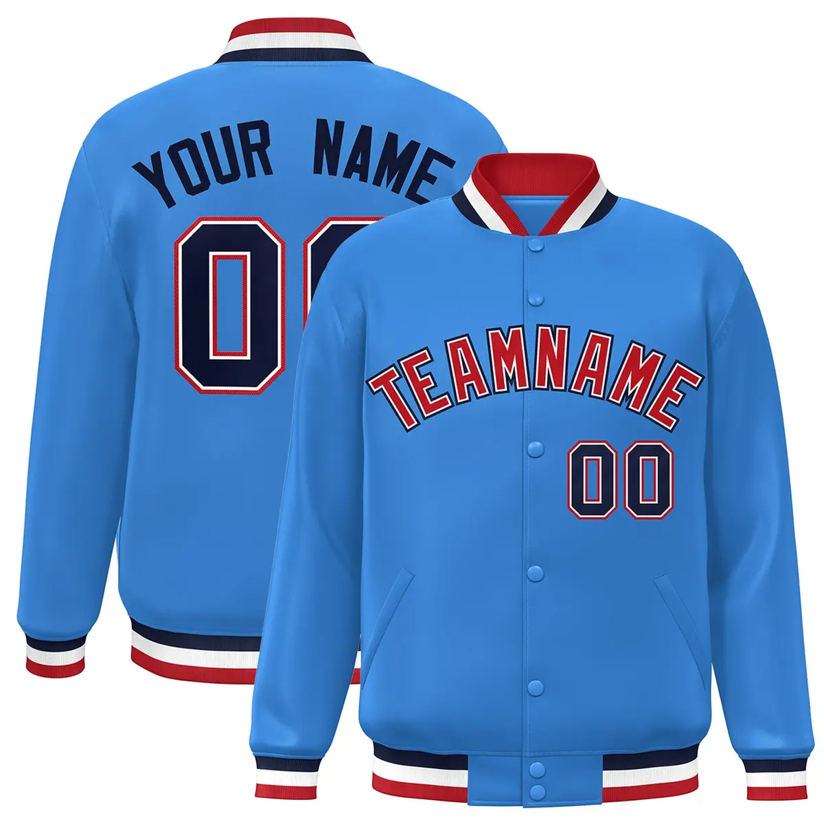 Powder Blue Red-White Varsity Full-Snap Letterman Jacket