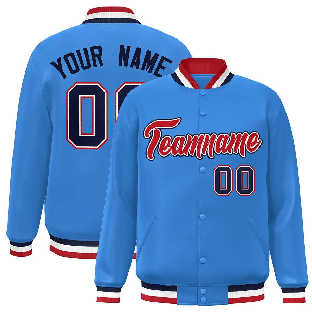 Powder Blue Red-White Varsity Full-Snap Letterman Jacket