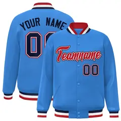 Powder Blue Red-White Varsity Full-Snap Letterman Jacket 1