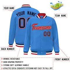 Powder Blue Red-White Varsity Full-Snap Letterman Jacket 2