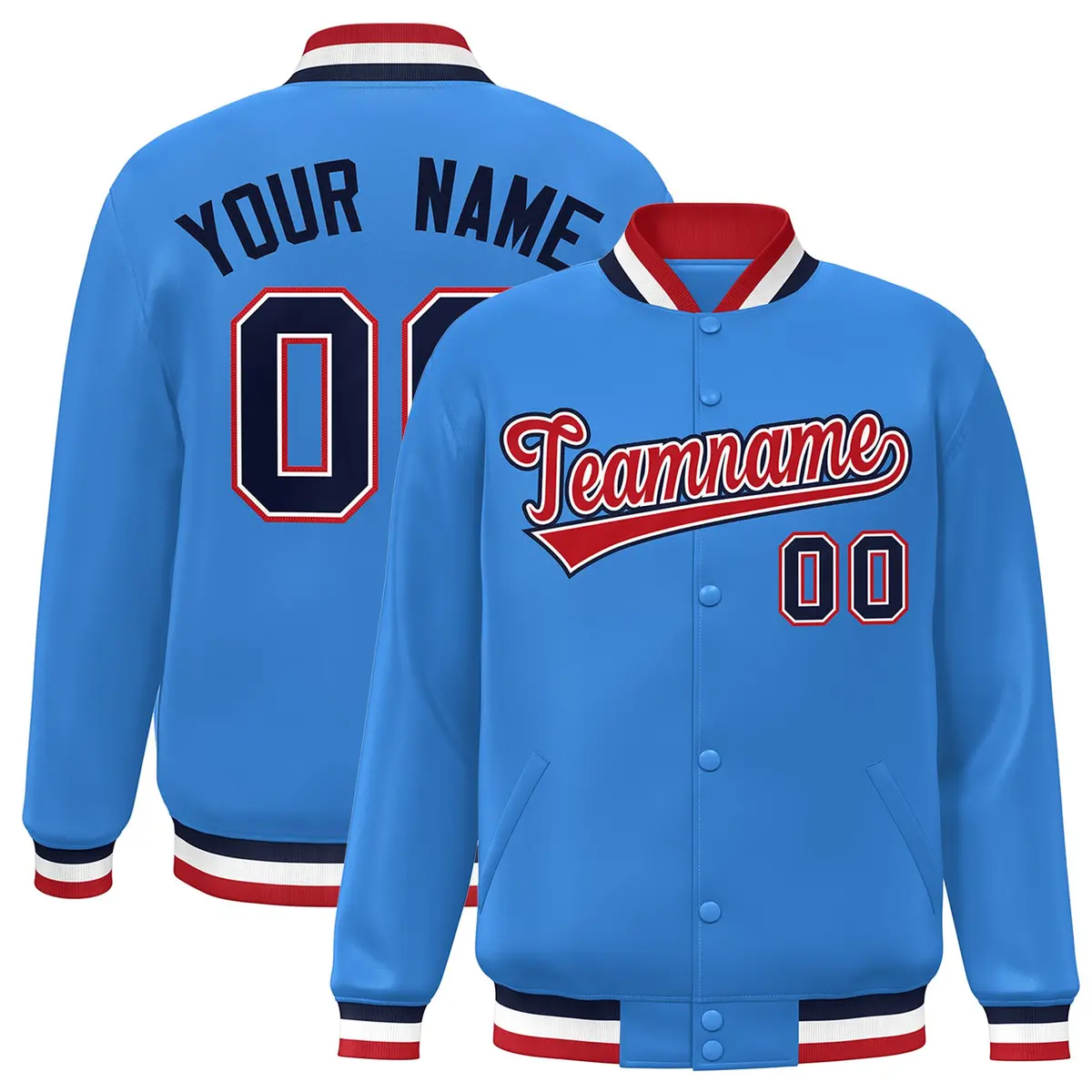 Powder Blue Red-White Varsity Full-Snap Letterman Jacket