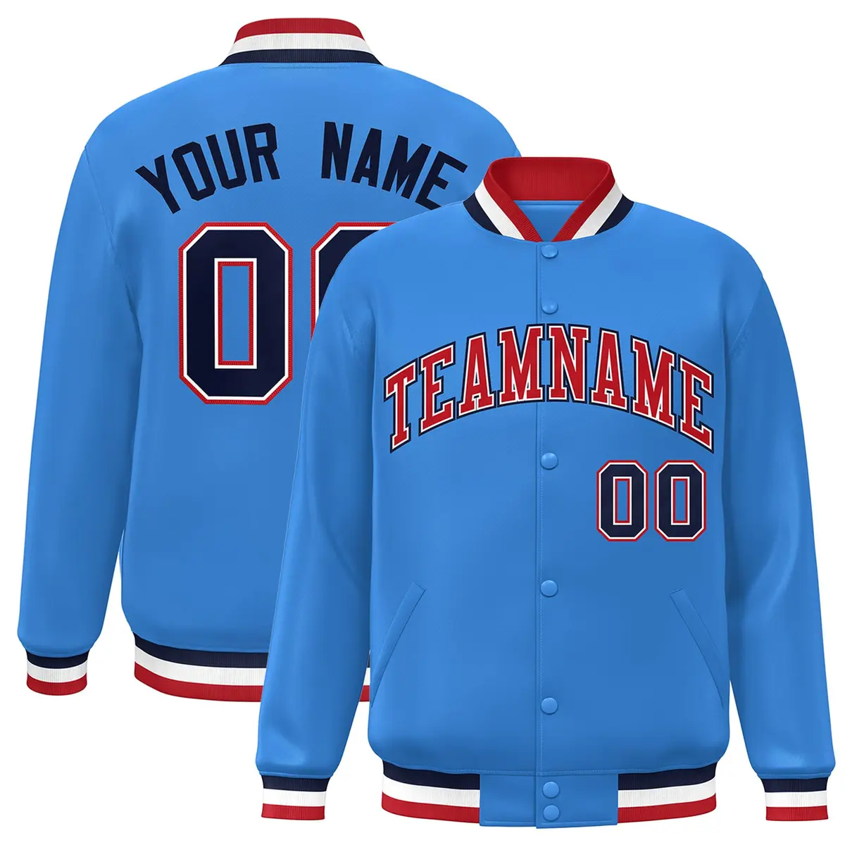 Powder Blue Red-White Varsity Full-Snap Letterman Jacket