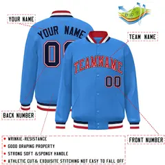 Powder Blue Red-White Varsity Full-Snap Letterman Jacket 2