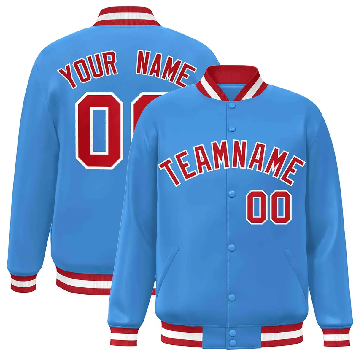Powder Blue Red-White Varsity Full-Snap Letterman Jacket
