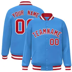 Powder Blue Red-White Varsity Full-Snap Letterman Jacket 1