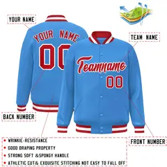 Powder Blue Red-White Varsity Full-Snap Letterman Jacket 2